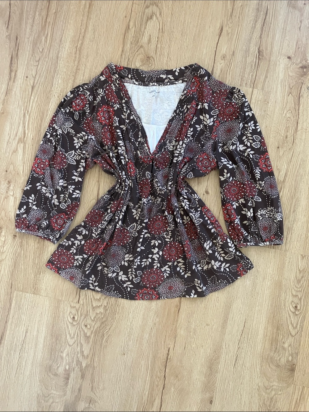 Y2k Cottagecore Brown Floral V-Neck Women’s Top